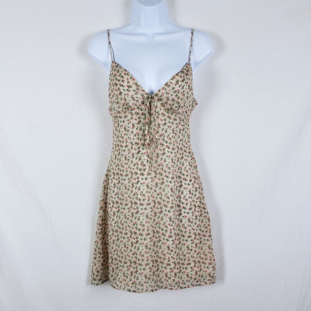 Zara Coquette Romantic Floral Slip Dress Self Tie Open Back Womens XS Dainty